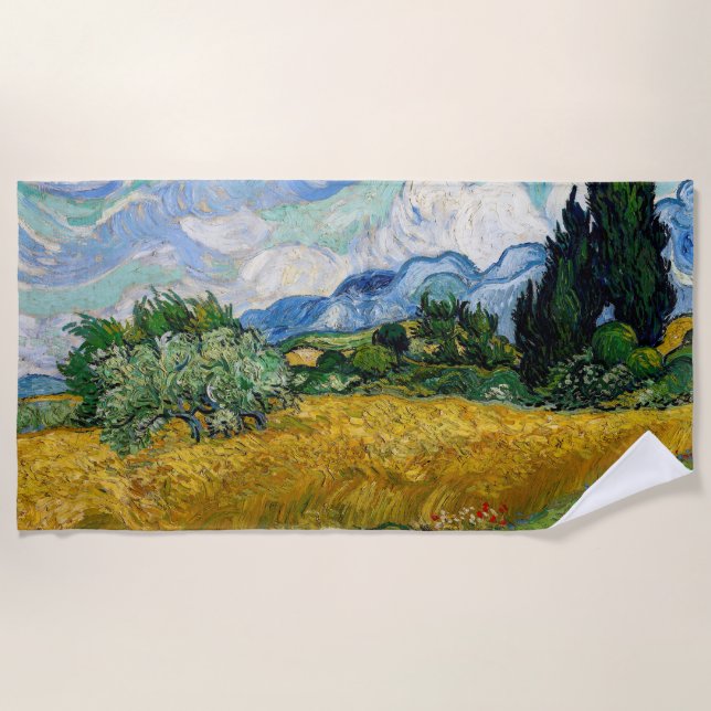 Serviette De Plage Vincent Van Gogh - Champ de blé avec cyprès (Devant)