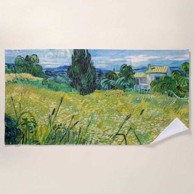 Serviette De Plage Vincent van Gogh - Champ de blé vert avec Cypress (Devant)