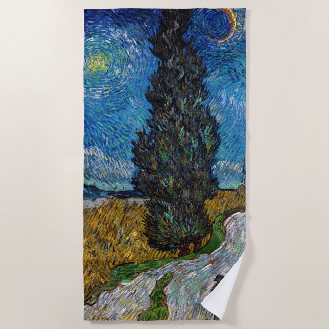 Serviette De Plage Vincent van Gogh - Route avec Cypress et Star (Devant)