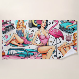 Serviette De Plage Vintage années 1950 mignon Motif