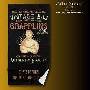 Serviette De Plage Vintage BJJ Brazil Jiu Jitsu Ajouter Votre Nom