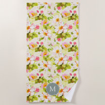 Vintage Floral Rose Peonies Monogram Beach Towne