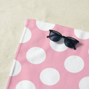 Serviette De Plage Vintage Grand Pois Blanc Pastel Rose Motif