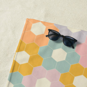 Serviette De Plage Vintage Hexagon Flower Motif en Pastel