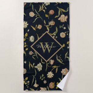 Serviette De Plage Vintage Monogramme Rustique Motif de tapis Floral