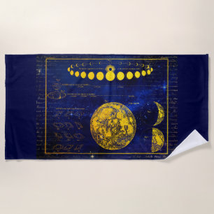 Serviette De Plage Vintage Phases of the Moon Saturn Jupiter Venus