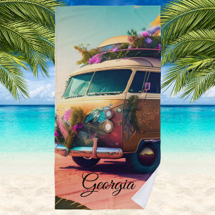 Serviette De Plage Vintage vie rétro à la plage