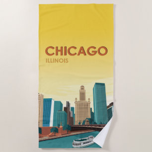 Serviette De Plage Vintage voyage Skyline de Chicago River