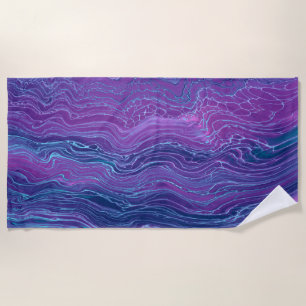 Serviette De Plage Violet Violet Bleu Marbré Acrylique Abstraction