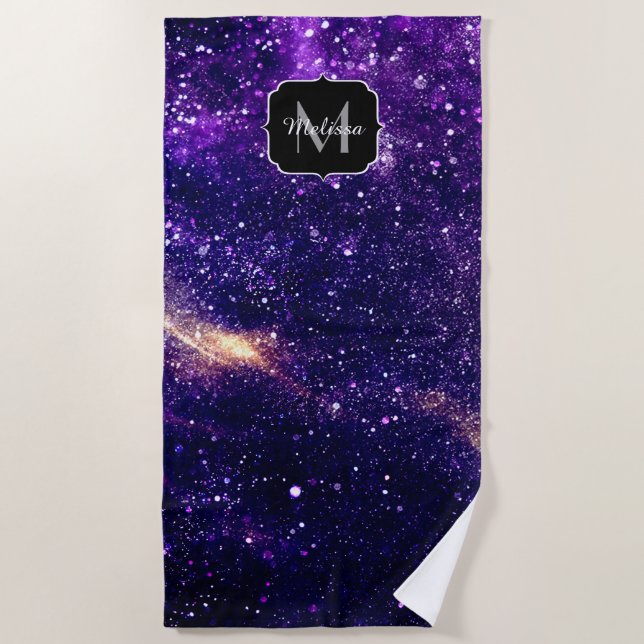 Serviette De Plage Violet violet galaxie abstraite Monogramme personn (Devant)
