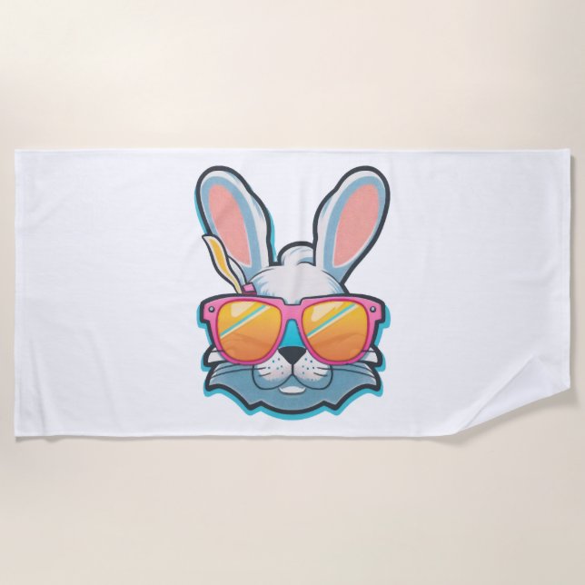 Serviette De Plage visage de lapin avec lunettes de soleil jour de Pâ (Devant)