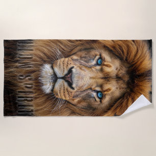 Serviette De Plage Visage de lion majestueux aux yeux bleus   Faune A