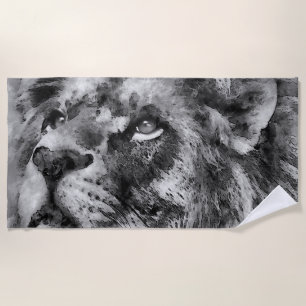 Serviette De Plage Visage de lion placide argenté