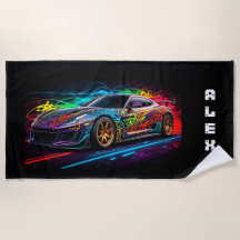 Voiture de sport sur fond de graffiti avec prénom