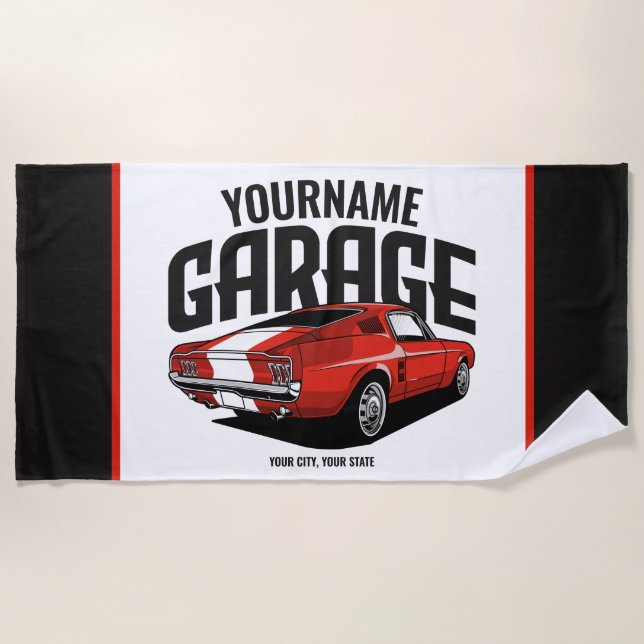 Serviette De Plage Voiture Muscle Personnalisée 1967 Garage Fastback  (Devant)
