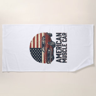 Serviette De Plage Voiture Musclée Américaine Vintage Flag Chemise De