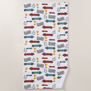 Serviette De Plage Voitures de course Vintages Blue & Red Fast Retro