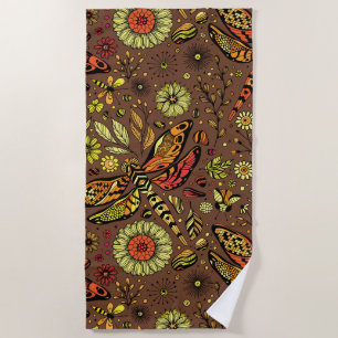 Serviette De Plage Voler, voler libellule sur la cannelle brun