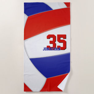 Serviette De Plage volley-ball bleu et blanc rouge personnalisé