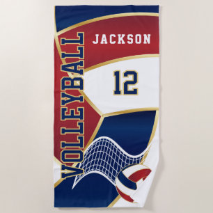Serviette De Plage Volley-ball en Marine, Rouge et Blanc
