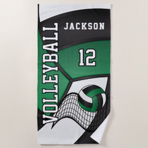 Serviette De Plage Volley-ball en vert foncé, noir et blanc