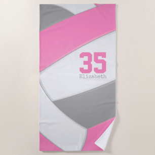 Serviette De Plage volley-ball féminin rose gris et blanc personnalis