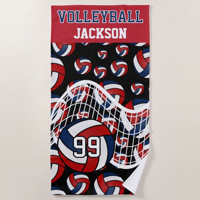 Serviette De Plage Volley-ball - Rouge, Blanc et Marine Blue Beach To (Devant)