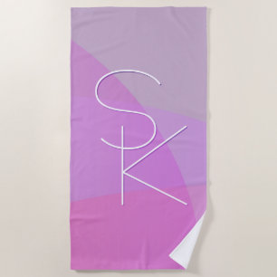 Serviette De Plage Vos initiales de chevauchement Géométrique rose