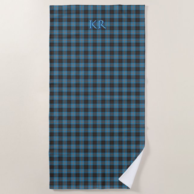 Serviette De Plage Vos initiales sur Angus District tartan antique (Devant)