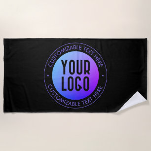 Serviette De Plage Votre logo & moderne bleu & violet Ombre dégradant