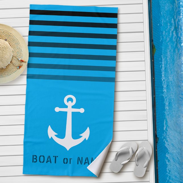 Serviette De Plage Votre nom ou nom de bateau Ancre nautique triée (Créateur téléchargé)