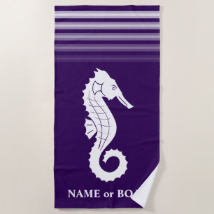 Serviette De Plage Votre nom ou votre bateau Seahorse Purple White St
