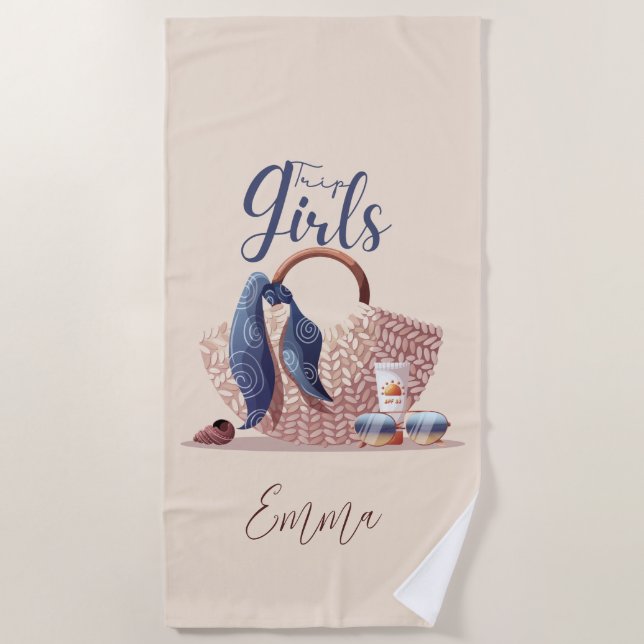 Serviette De Plage Voyage de filles Monogramme  (Devant)
