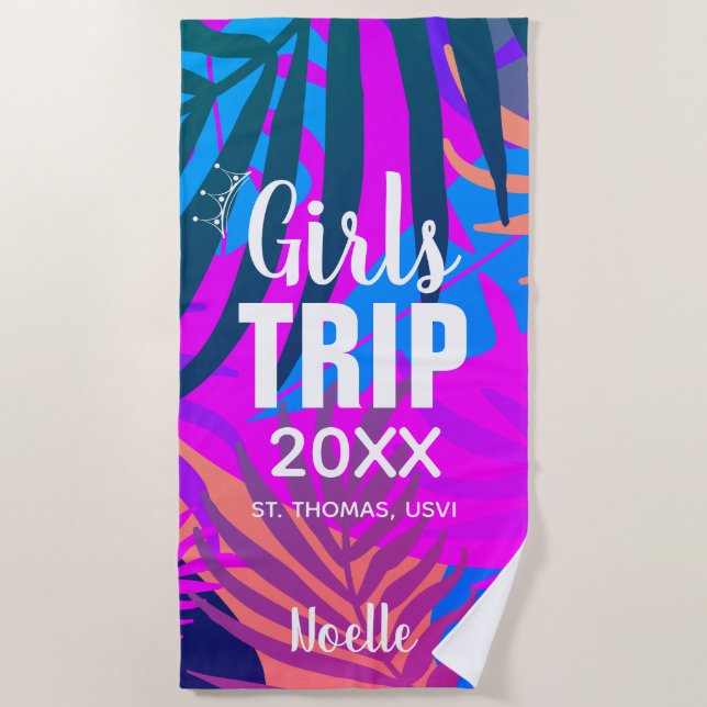 Serviette De Plage Voyage des filles tropicales avec la Couronne, l'a (Devant)