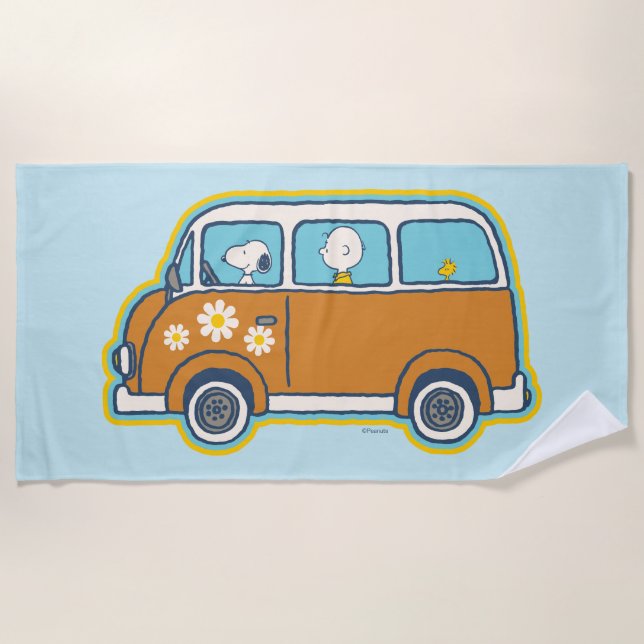 Serviette De Plage Voyage sur route | Peanuts Road Trip Van (Devant)