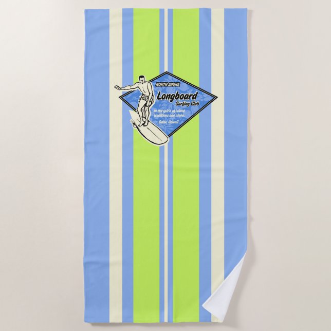 Serviette De Plage Waimea Surfboard Hawaiian Surfer à rayures - Bleu (Devant)