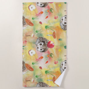 Serviette De Plage Watercolor hedgehog with mushrooms and apple