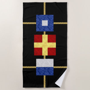 Serviette De Plage Watercolor Nautical Signal maritime Flag monogram