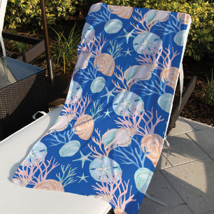 Serviette De Plage Watercolor Ocean Seashells & Coral Pattern