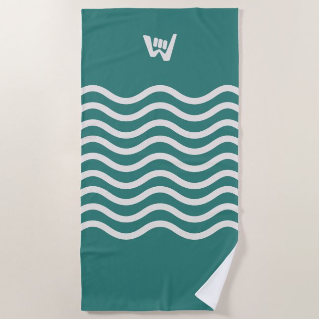 Serviette De Plage Wave and Walk Logomark Abstract Waves Turquoise (Devant)