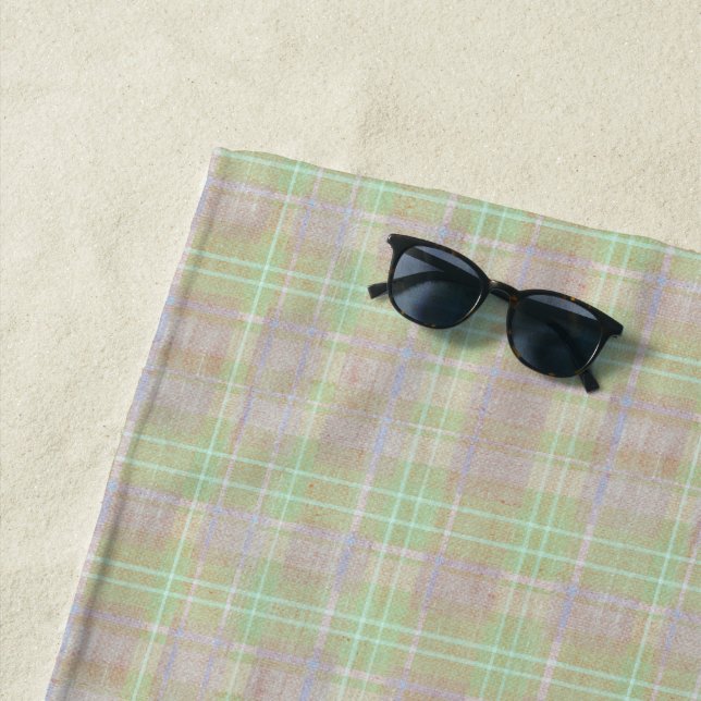 Serviette De Plage Weathered Neutral Sage Plaid (En situation)