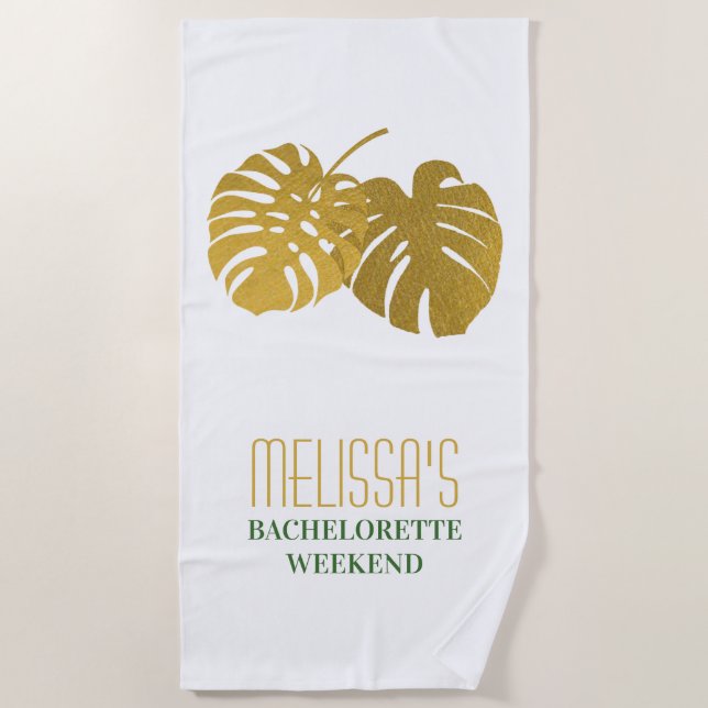 Serviette De Plage Week-end de Bachelorette aux feuilles de Monstera  (Devant)