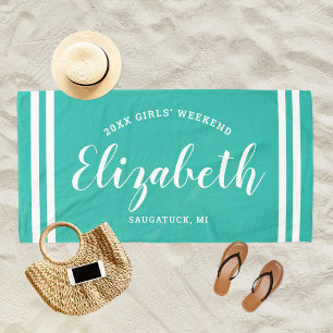 Serviette De Plage Week-end de filles turquoise Monogramme Nom