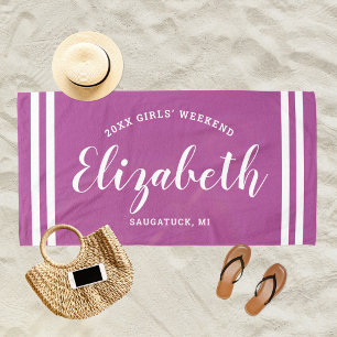 Serviette De Plage Week-end entre filles Orchidée Violet Monogramme N