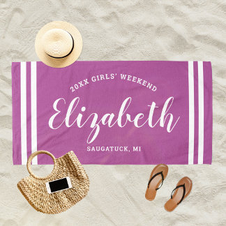 Serviette De Plage Week-end entre filles Orchidée Violet Monogramme N