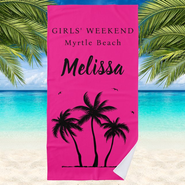 Serviette De Plage Week-end entre filles palmiers monogramme féminin (Créateur téléchargé)