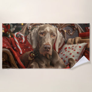 Serviette De Plage Weimaraner Chien Festif de Noël