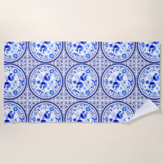 Serviette De Plage Weimaraners, Rabbits and Birds Otomi Blue & White 