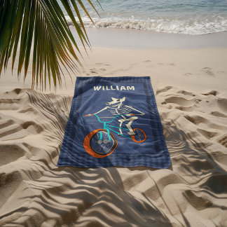 Serviette De Plage Werewolf Skeleton on a BMX Bike Personalized