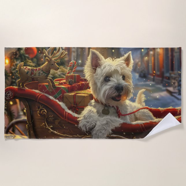 Serviette De Plage West Highland White Terrier Chien Festif de Noël (Devant)